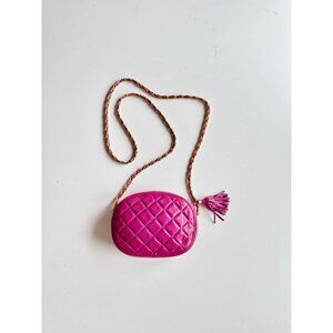 Vintage L.J. SIMONE Hot Pink Quilted Leather Gold Tone Chain Crossbody Purse Bag